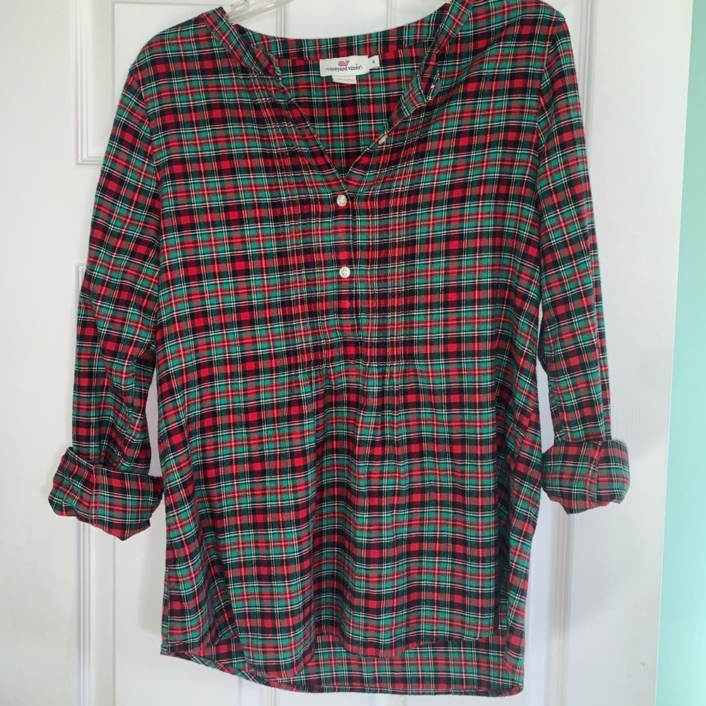 Vineyard Vines Popover Red Plaid Flannel Blouse